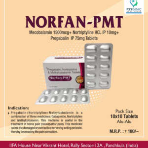 Mecobalamin 1500mcg+ Nortriptyline Hydrochloride IP 10mg+ Pregabalin IP 75mg